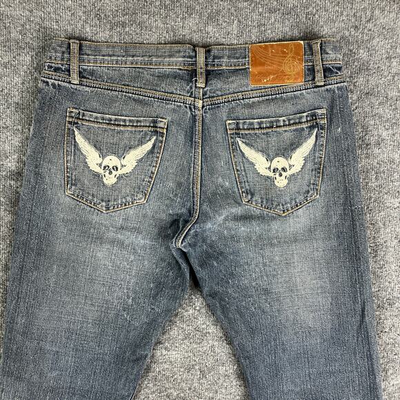 Songs of Freedom Jeans Mens Size 34 Blue Distressed Straight Leg Casual Denim - Picture 13 of 14